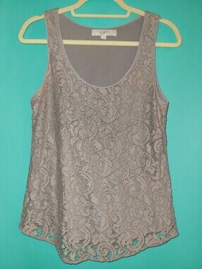 LOFT Taupe Lace Overlay Tank Top